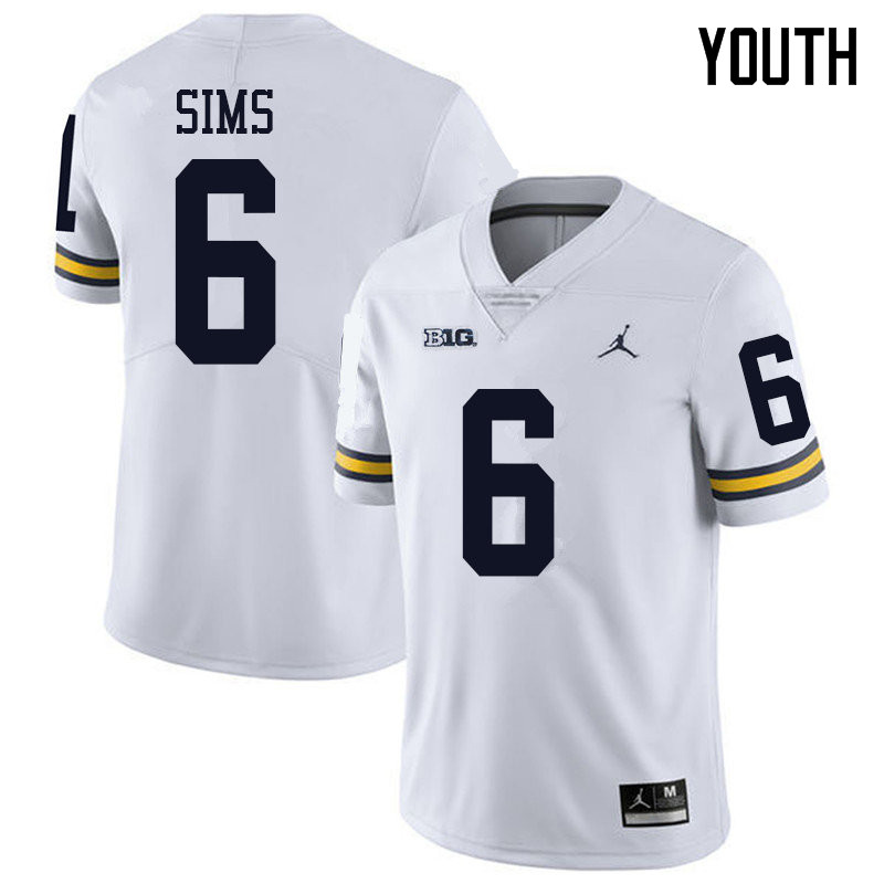 Jordan Brand Youth #6 Myles Sims Michigan Wolverines College Football Jerseys Sale-White